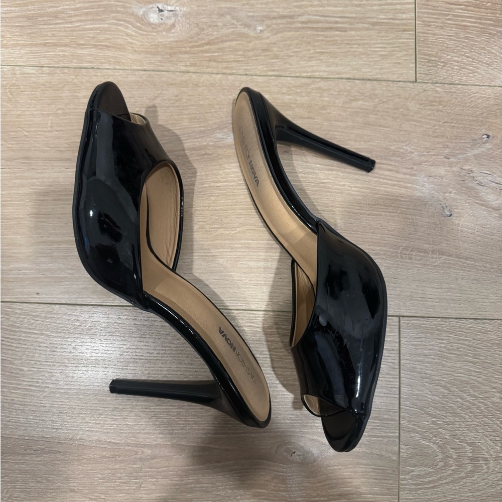 Sexy Black Patent Leather Peep Toe Heels